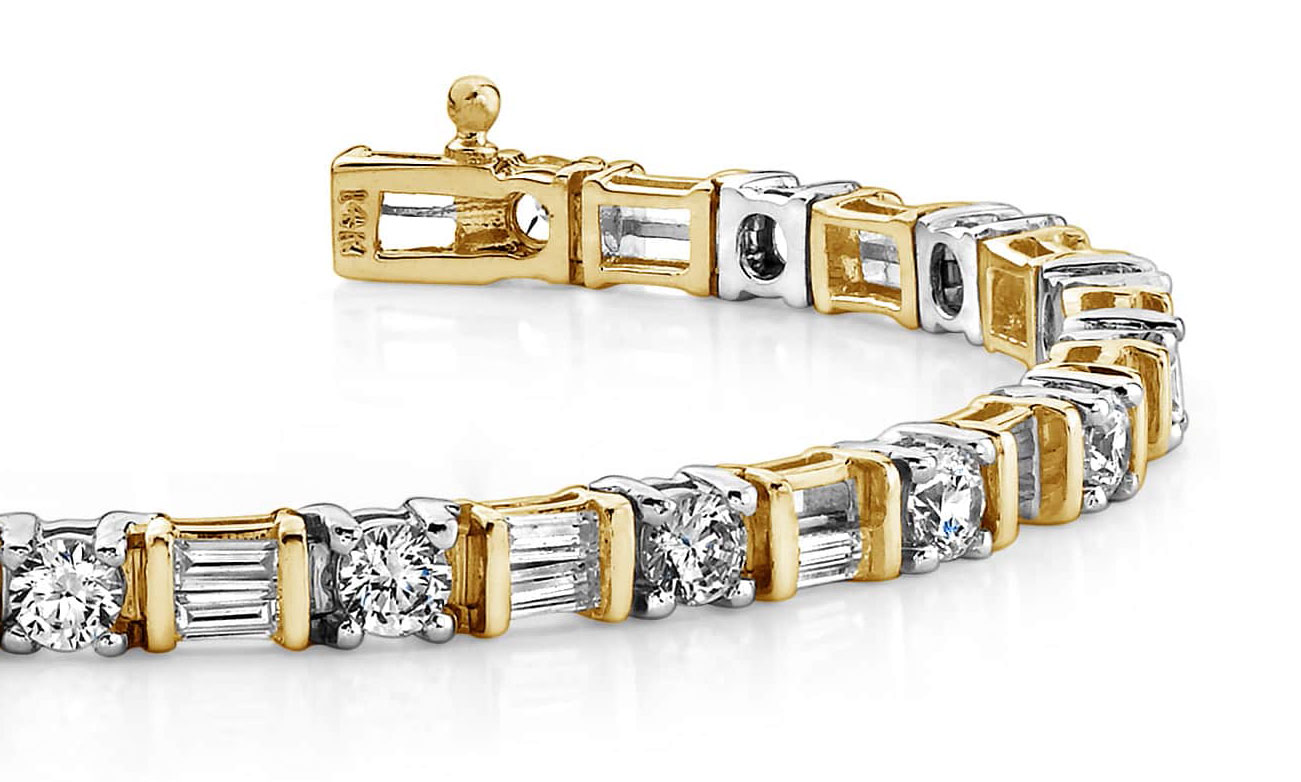 Round And Baguette Diamond Bracelet Available In Platinum Or Gold